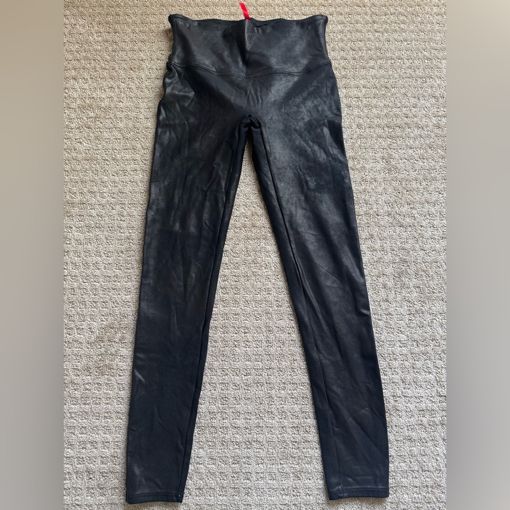 Spanx Faux Leather Leggings Black Shaping High Rise Size Large
